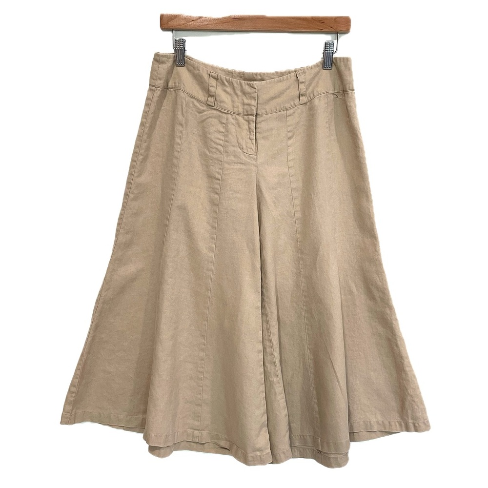 Gadzooks Womens Size M 100% Linen Light Khaki Wide Leg Cropped Gaucho Trousers